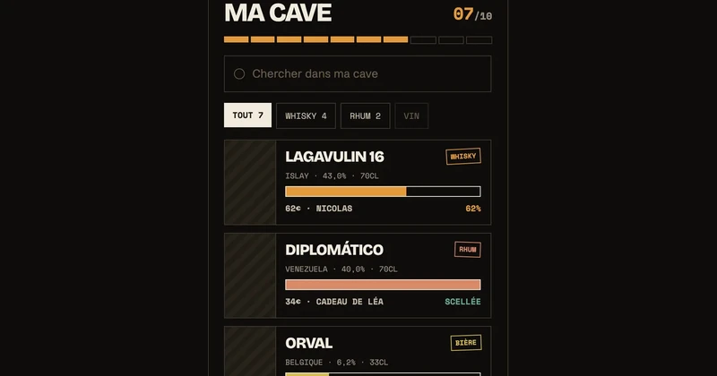 Écran Ma cave de l’application À ta soif avec suivi des bouteilles